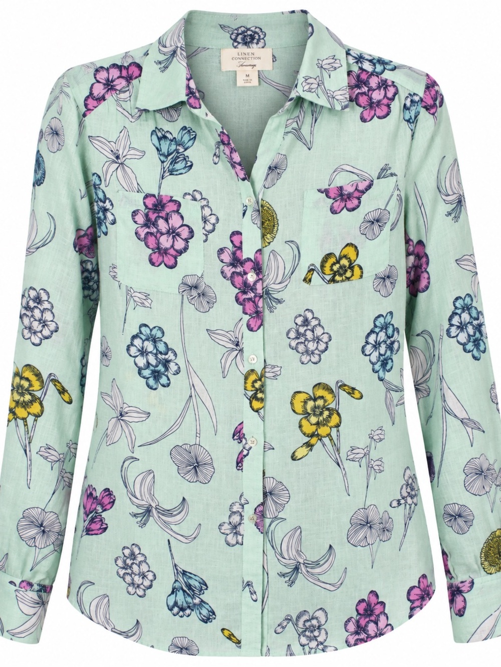 Charter Club Luxury 100% Linen Floral Blouse M Coastal Cottagecore